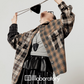 Brown Plaid Shirt  / Leather Mini Skirt LLA0519