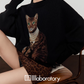 Cat Print Knit Top/Leopard Print Mini Skirt LLA0623