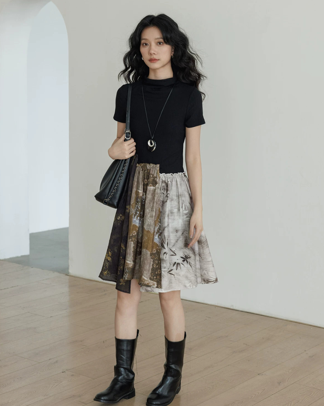 Patchwork-Style Docking Mini Dress VAS0198