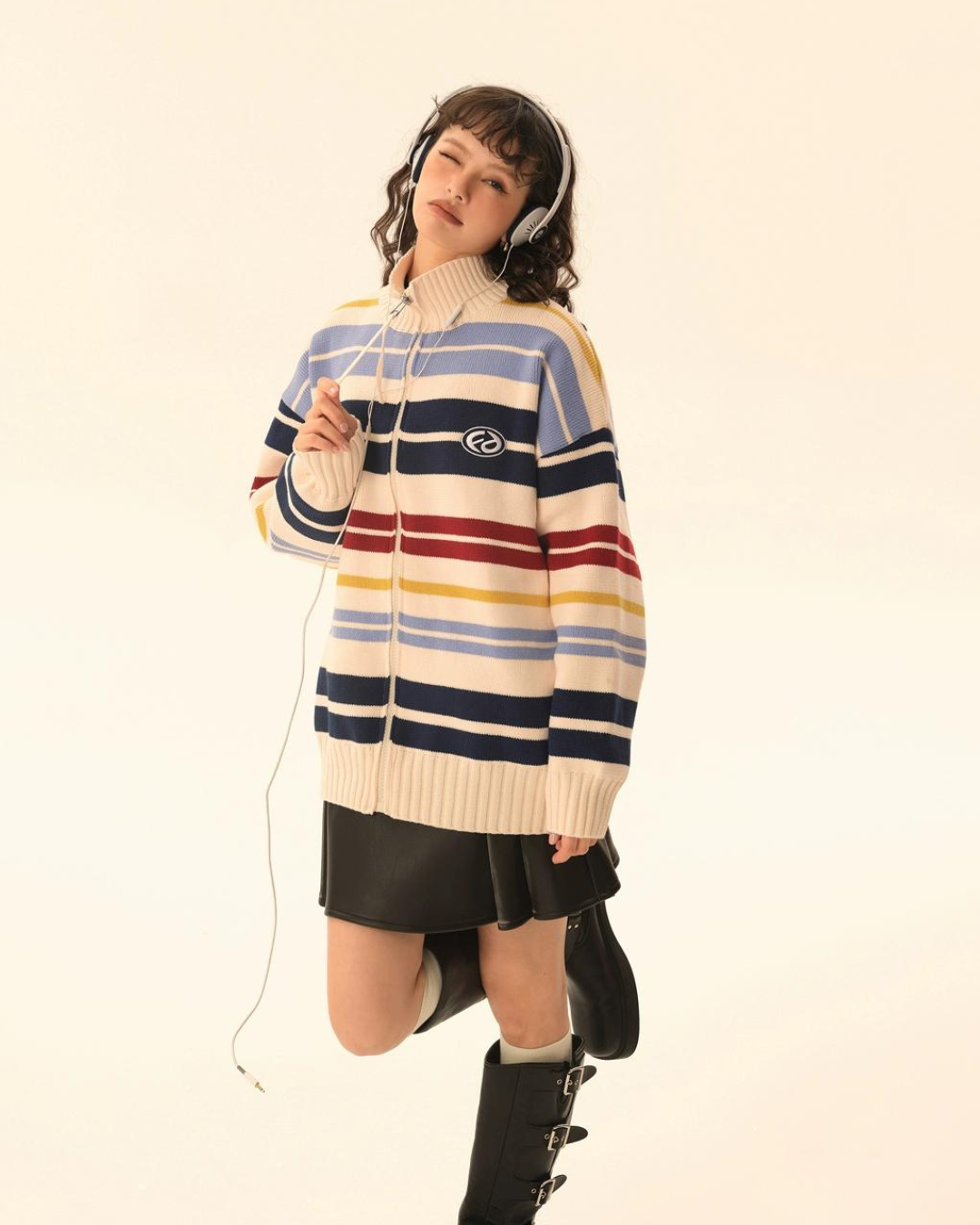 Retro Turtleneck Border Cardigan EZK0002