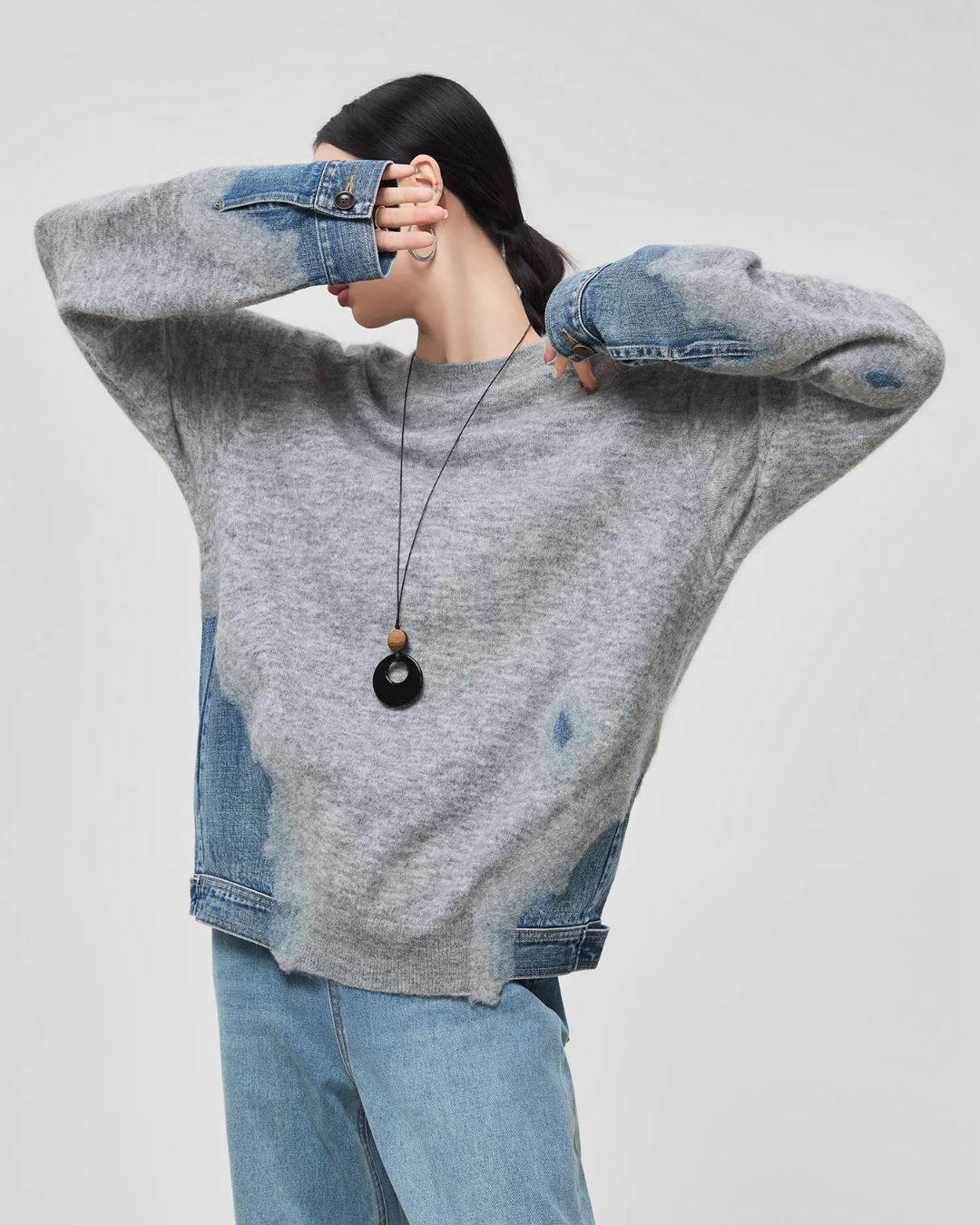 Denim Patchwork Crew Neck Top FER0056