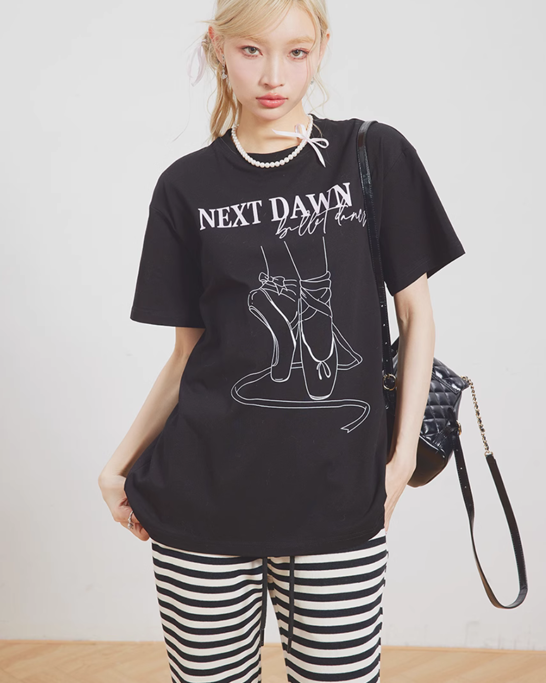 Ballet Shoes Print Loose T-Shirt NXD0006