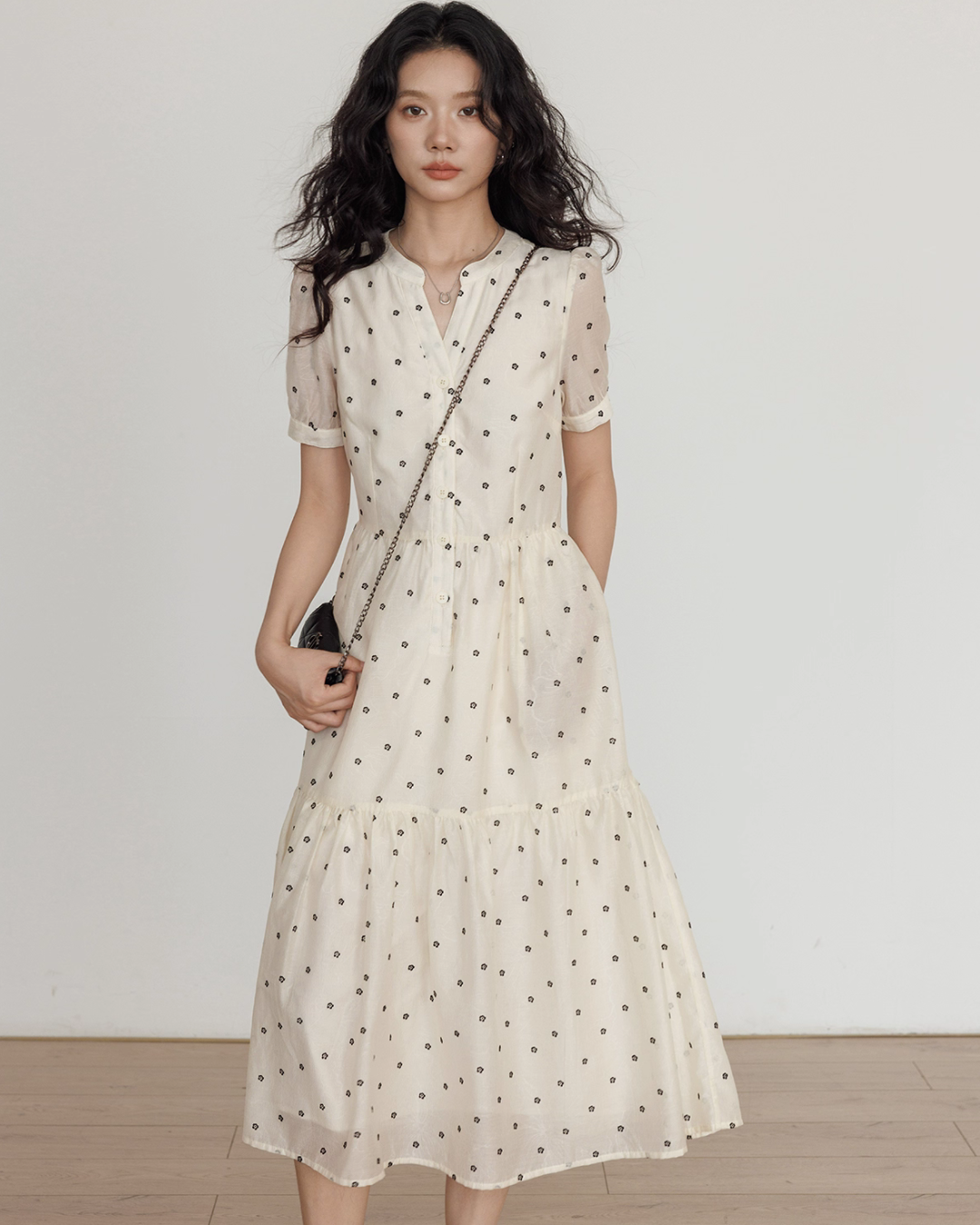 Floral Pattern Flare Long Dress VAS0134