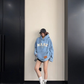 Oversize Retro Embroidered Denim Hoodie YLS1077