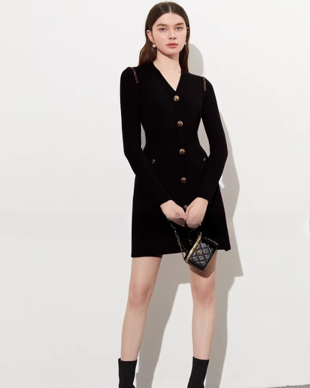 Gold Button Tight Mini Dress DPY0073