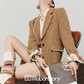 Retro Light Camel Jacket / Apricot Shirt / Mini Skirt LLA0541