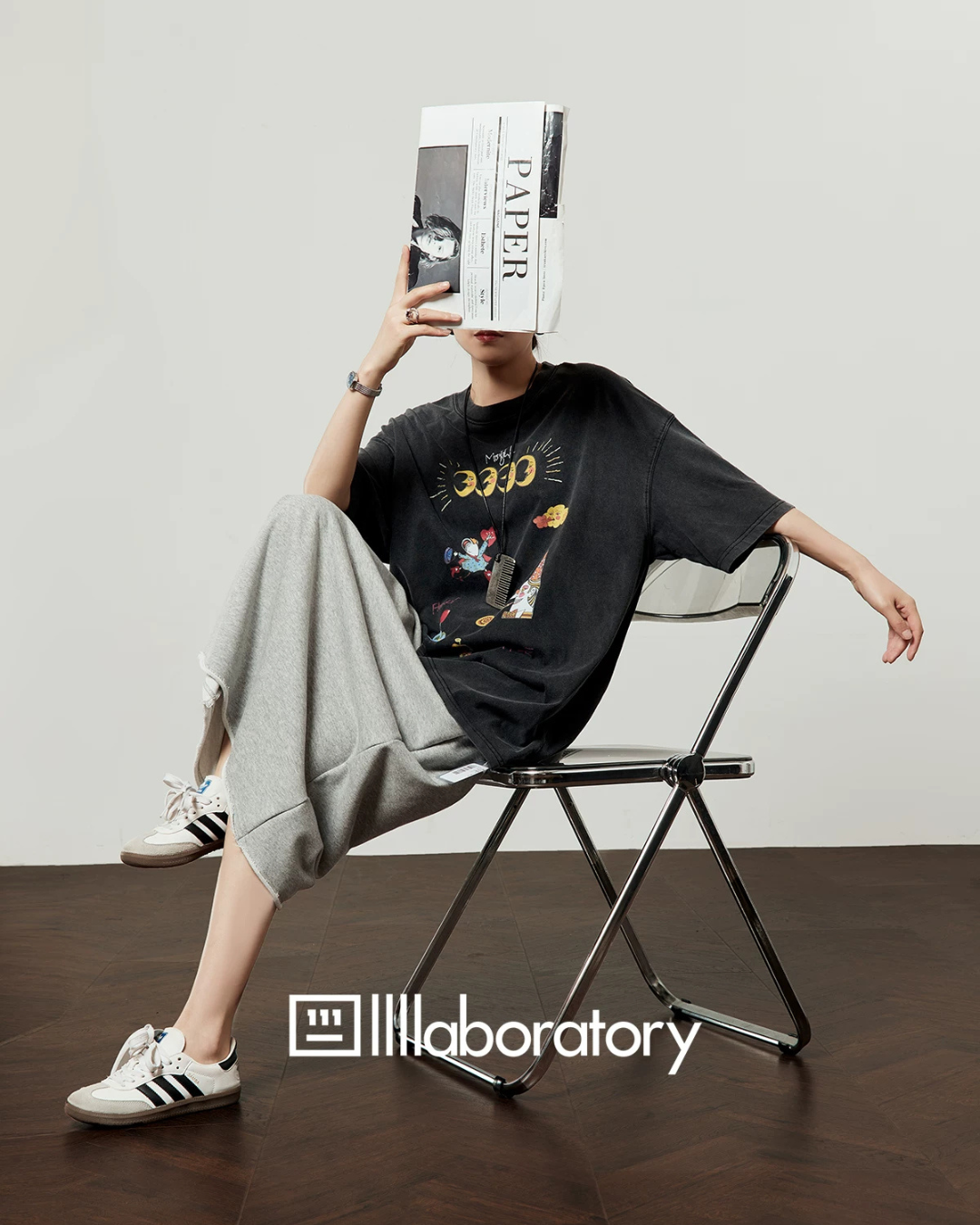 Vintage Print Short-Sleeve T-Shirt / Sweat Long Skirt LLA0653