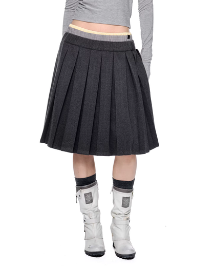 Plaid Patchwork Pleated Skirt EZK0095