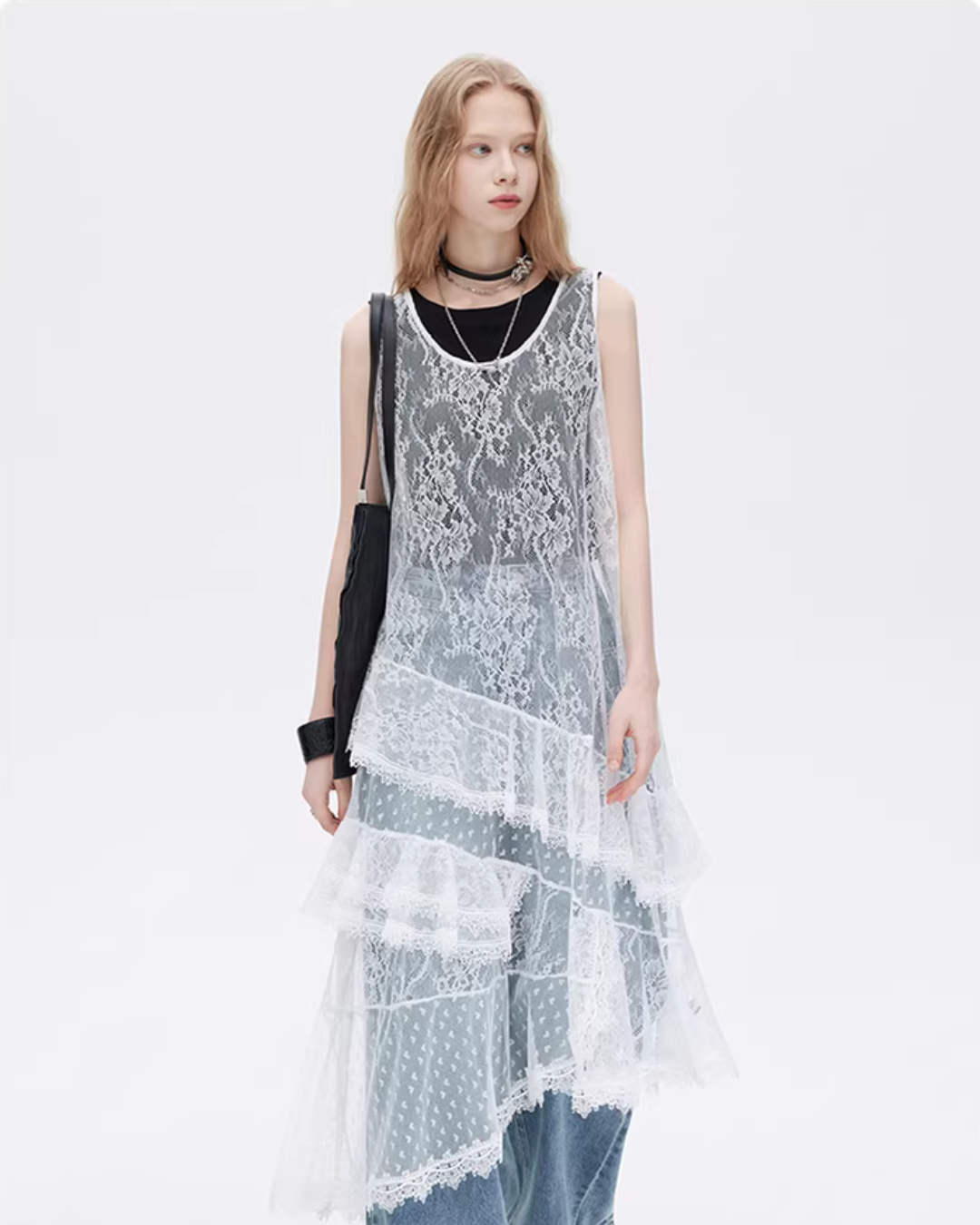 Asymmetric Lace Patchwork Dress SHN0033