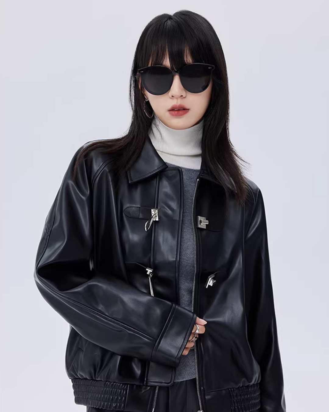 Silver Buckle Leather Jacket SHN0024