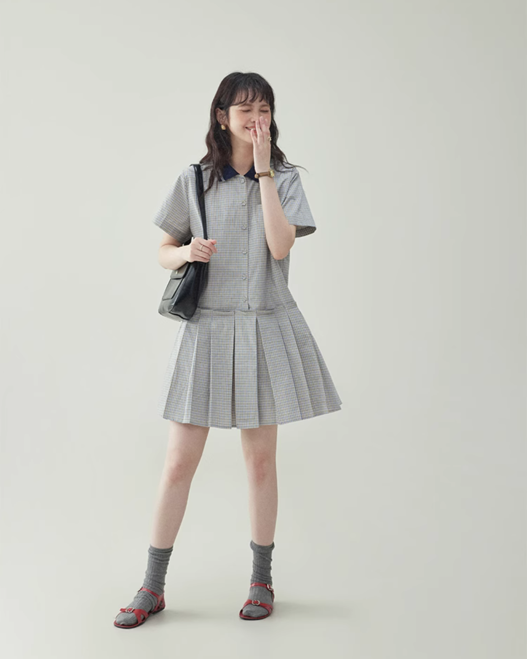 Checked Pleated Mini Dress AMU0003