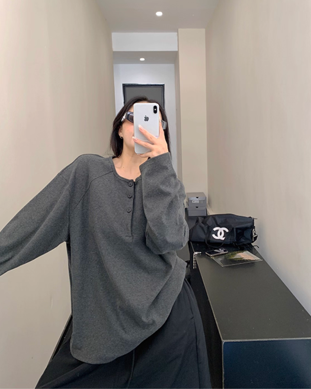 Half Button Loose Top YLS0985