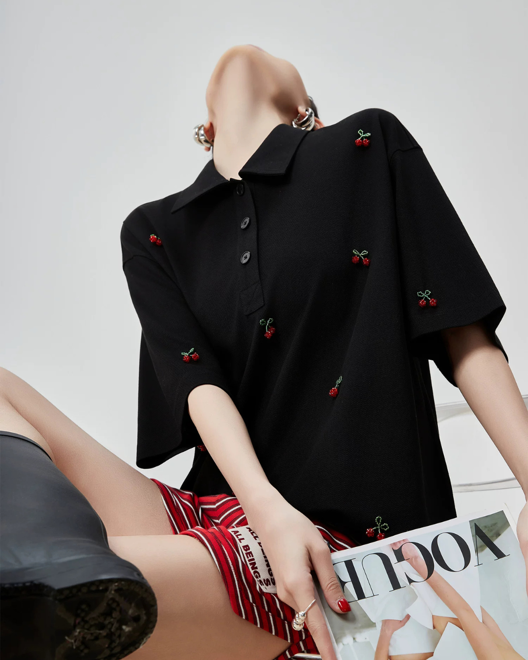 Cherry Embroidery Polo Knit Shirt FER0225