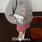 Polo Collar Embroidered Knit Cardigan / Pink Denim Skirt LLA0606