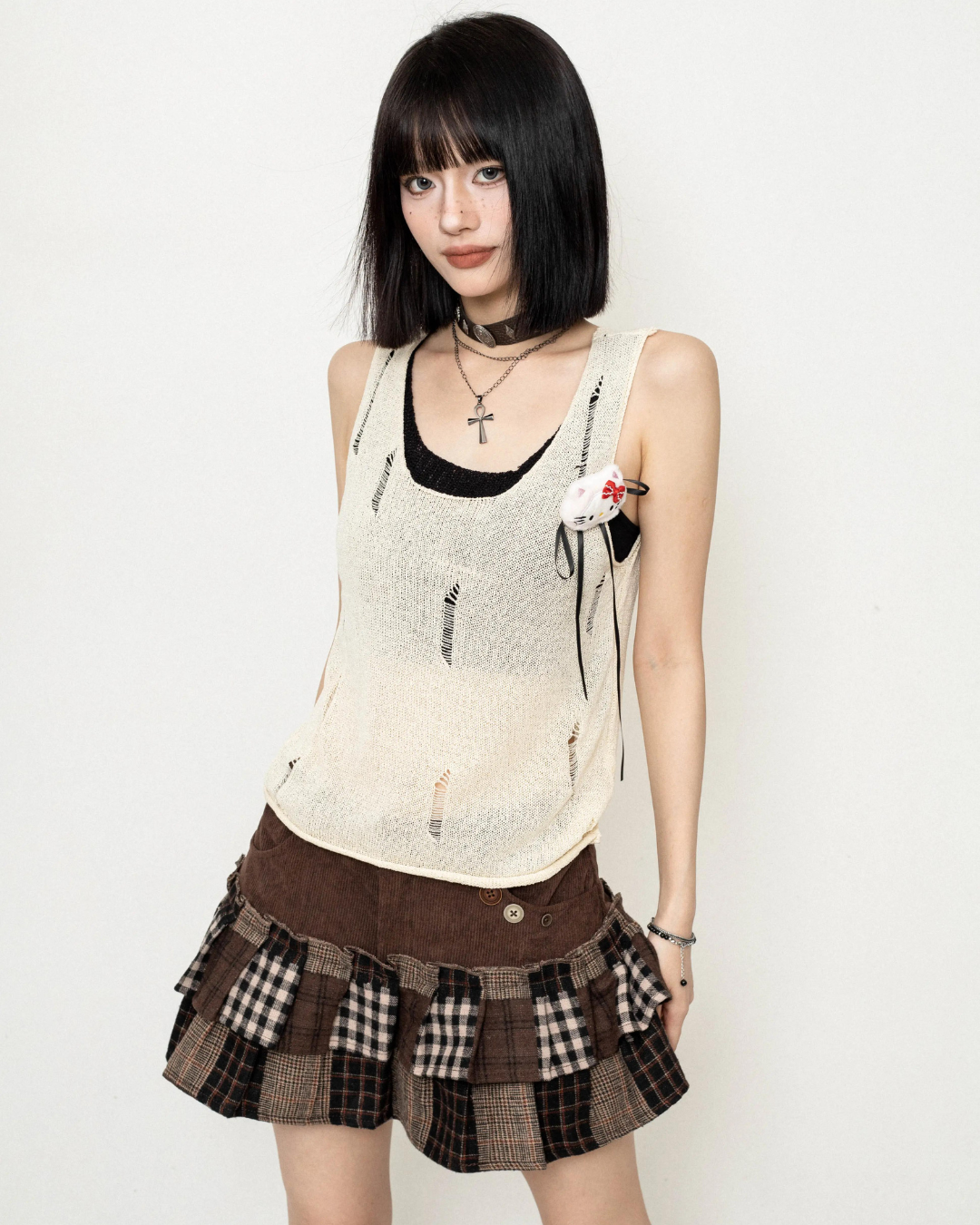 Layered Damage Knit Tank Top ZRS0073