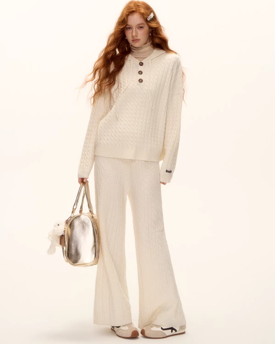 Wool Half-Button Knit Hoodie / Wide Pants ASG0073