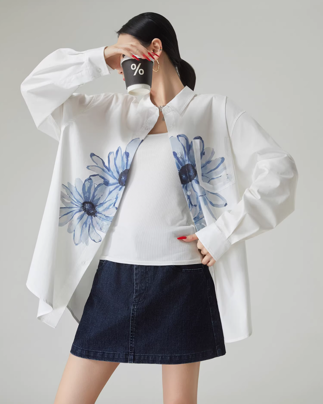Flower Print Long-Sleeve Shirt FER0078