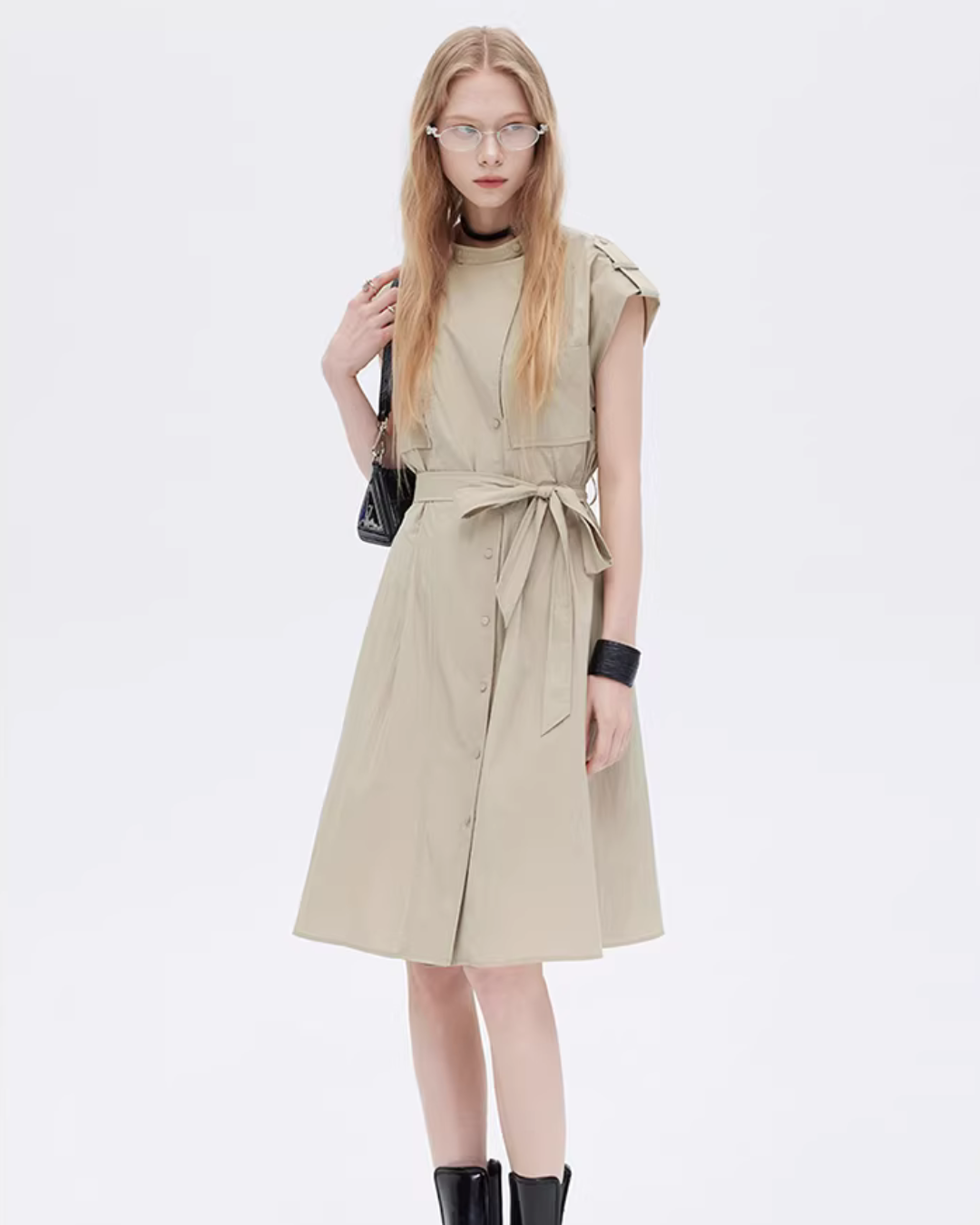 Flap Pocket French Sleeve Shirt Dress SHN0037