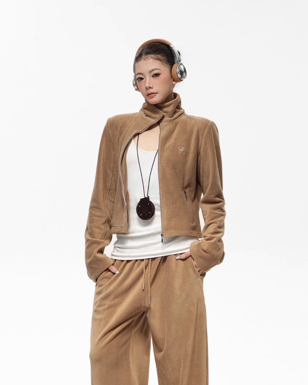 Retro Stand Collar Short Jacket / Sweatpants ACS0302