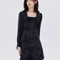 Marble Mid-Length Black Dress SHN0051