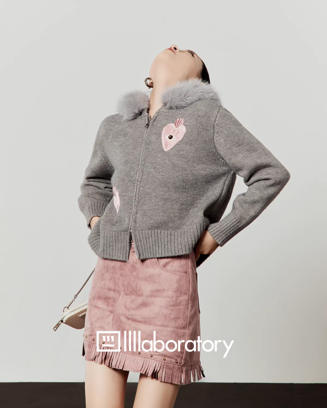 Heart-Eye Embroidered Double Zip Knit LLA0583