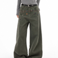 Floral Embroidery Wide Denim Pants ICM0116