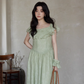 Frill Collar Green Long Dress SMS0012