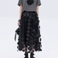 Patch Embroidered Flared Mesh Skirt SHN0003