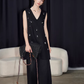 V-Neck Linen Sleeveless / Straight Linen Wide Pants TEO0012