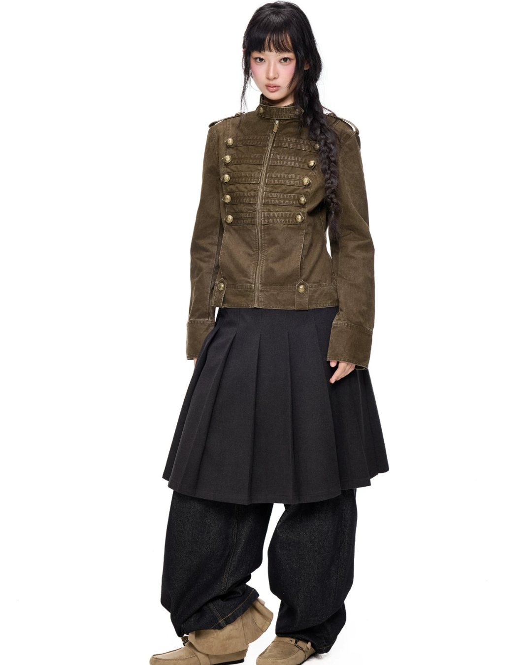Double-Breasted Stand Collar Jacket EZK0111