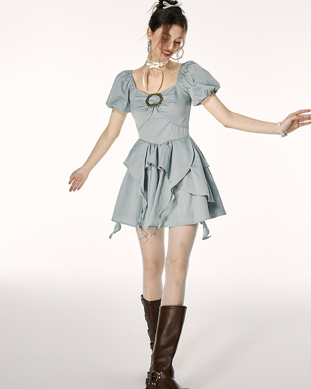 French Puff Sleeve Dress IMO0069