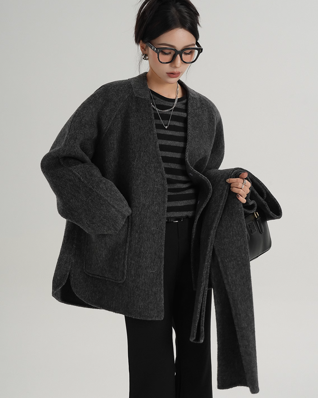 Colorless Wool Middle Coat / Scarf SRS0321