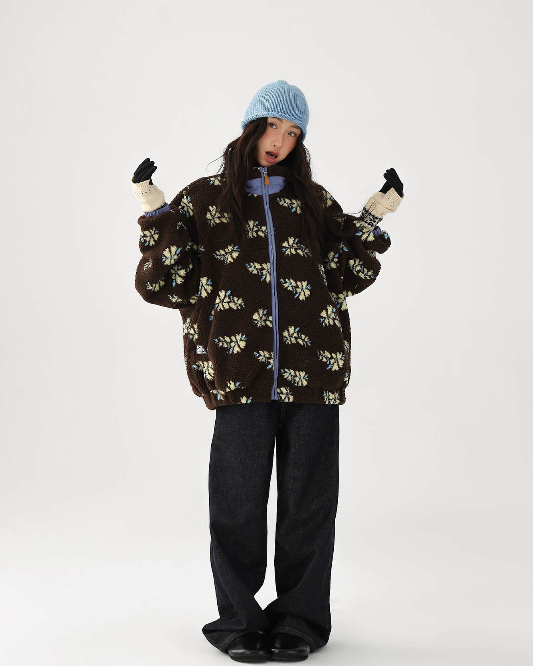 Floral Stand Collar Fleece Jacket ACS0325