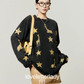Black Star Print Loose T-Shirt / Denim Mini Skirt LLA0662