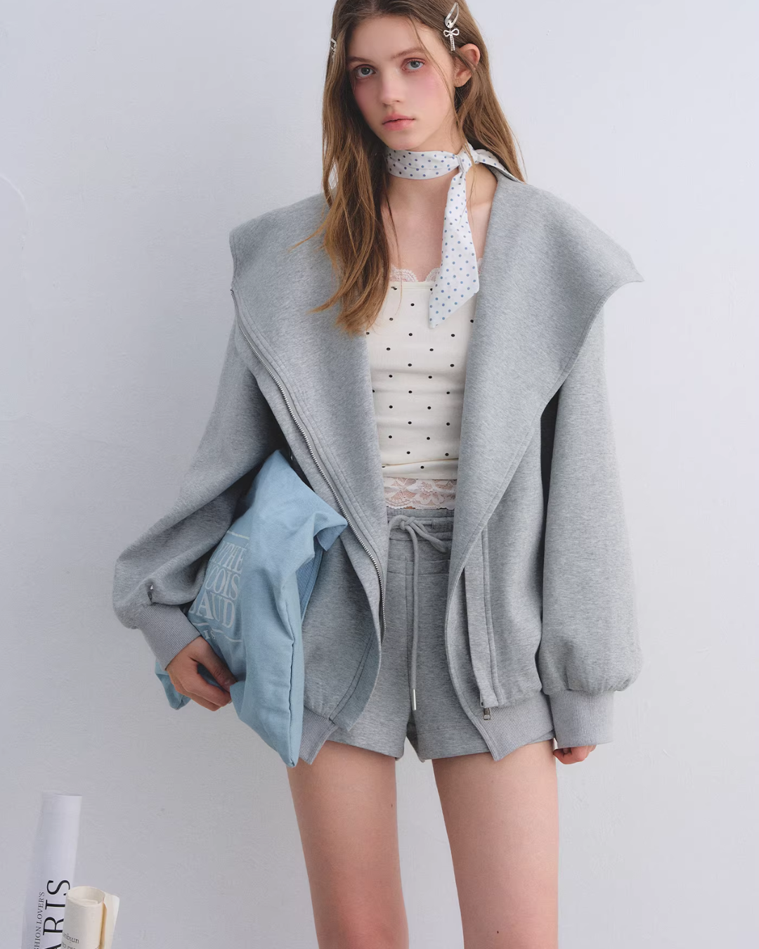 Oversized Collar Zip-Up Hoodie / Flare Sweatpants  ASG0083