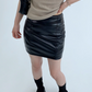 Round Neck Slim T-Shirt / Leather Tight Mini Skirt YLS0213