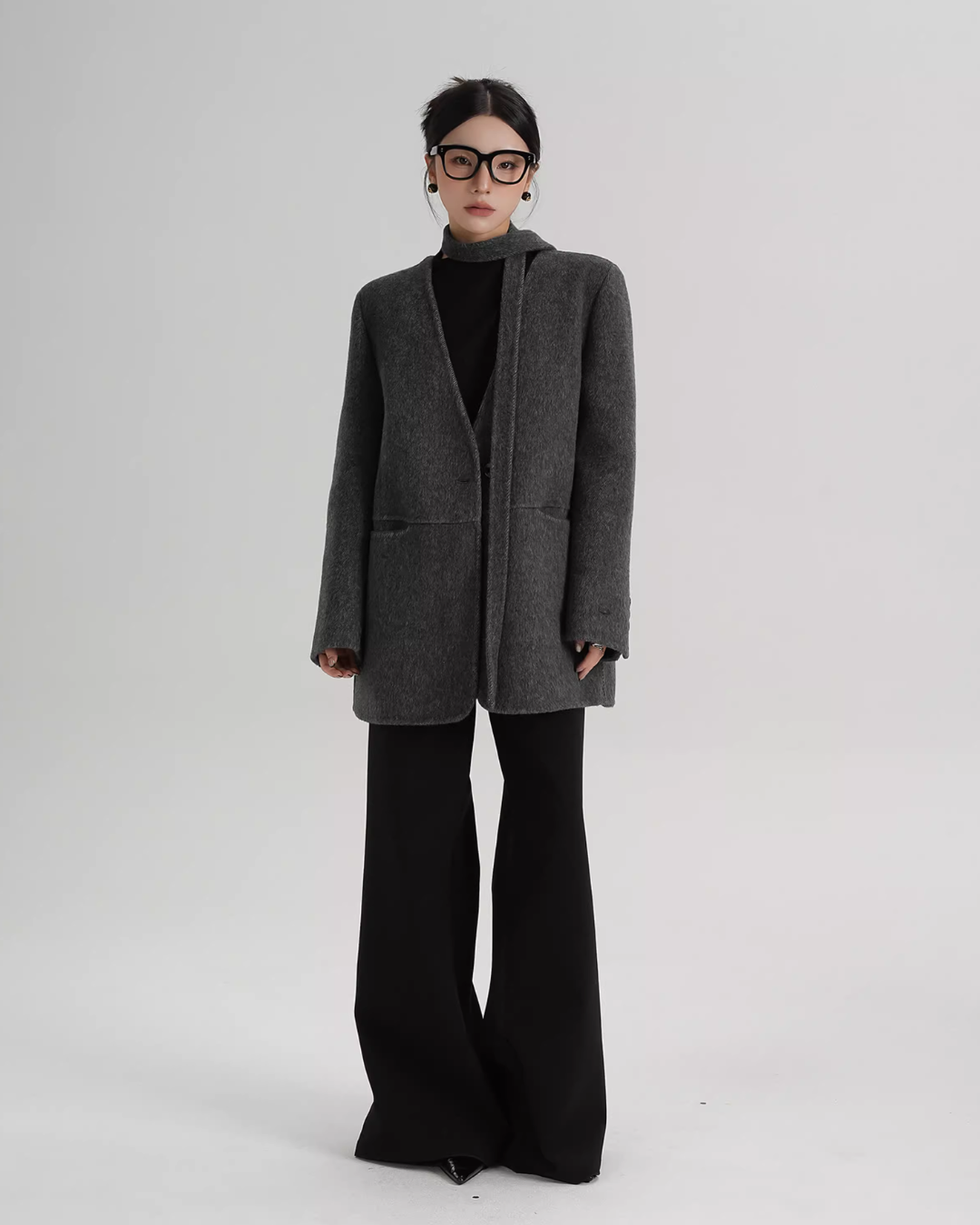 Collarless Wool Coat with Choker SRS0393