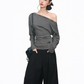 One-Shoulder Border Top / Wide Silhouette Pants WEO0066