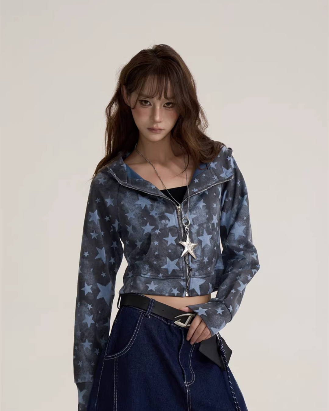 Star-Patterned Zip-Up Hoodie ONP0002