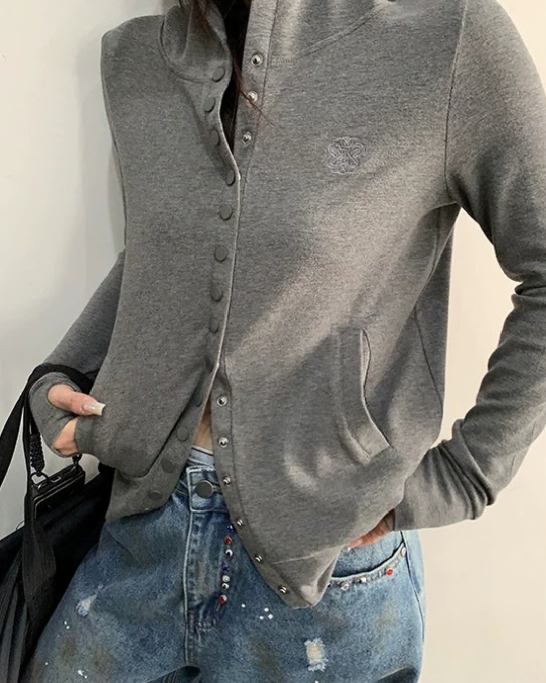 Snap Button Hooded Cardigan YLS1039