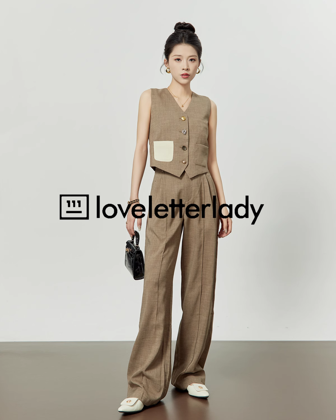 Coffee Hemp Casual Vest / Wide Pants LLA0249