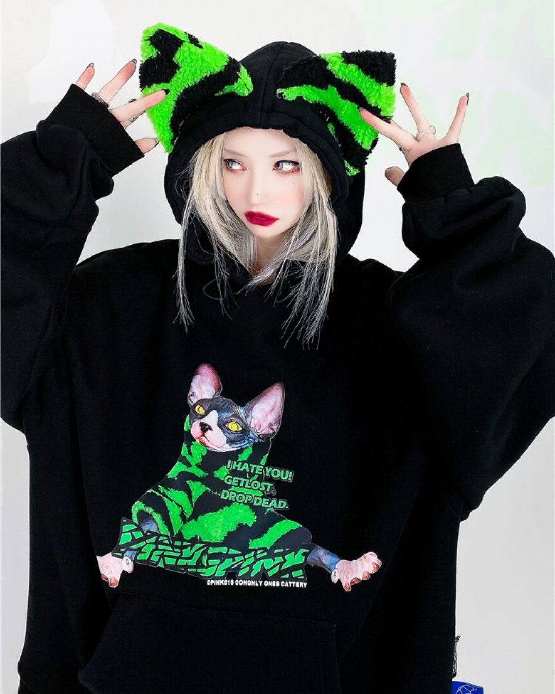 Cat Ear Print Sweatshirt Hoodie PPK0110