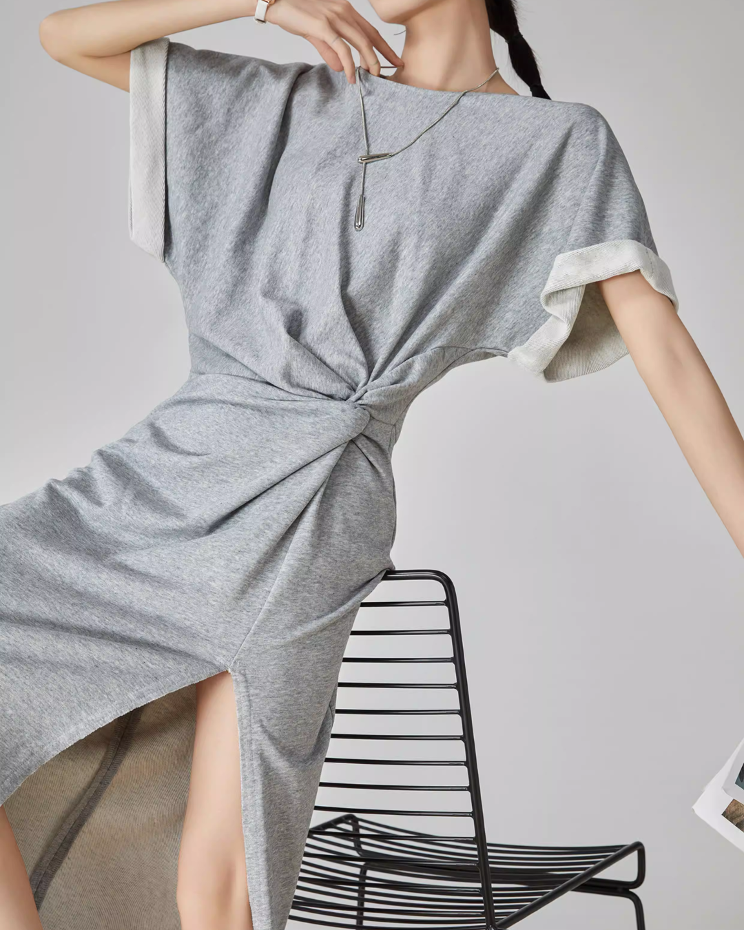 Gray Irregular Short-Sleeve Dress FER0049