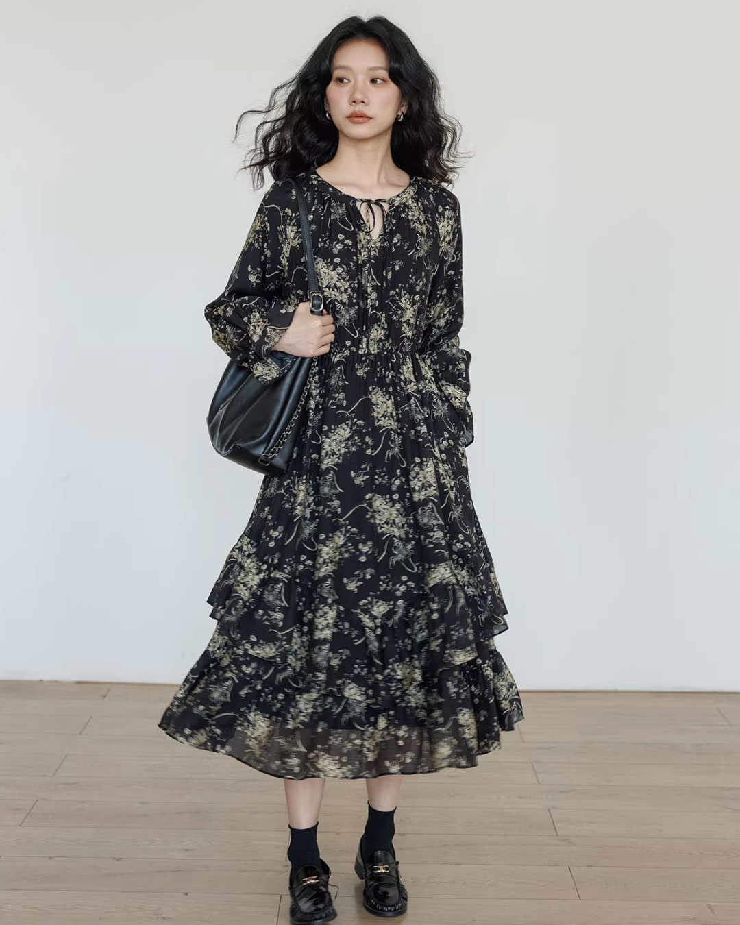 V-Neck Floral Vintage Shirt Dress VAS0192