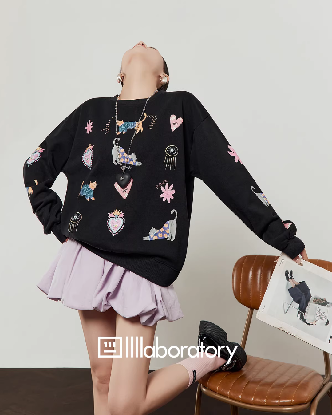 Unique Design Sweatshirt / Balloon Mini Skirt LLA0643