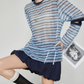Striped Mesh Long-Sleeve T-Shirt FER0362