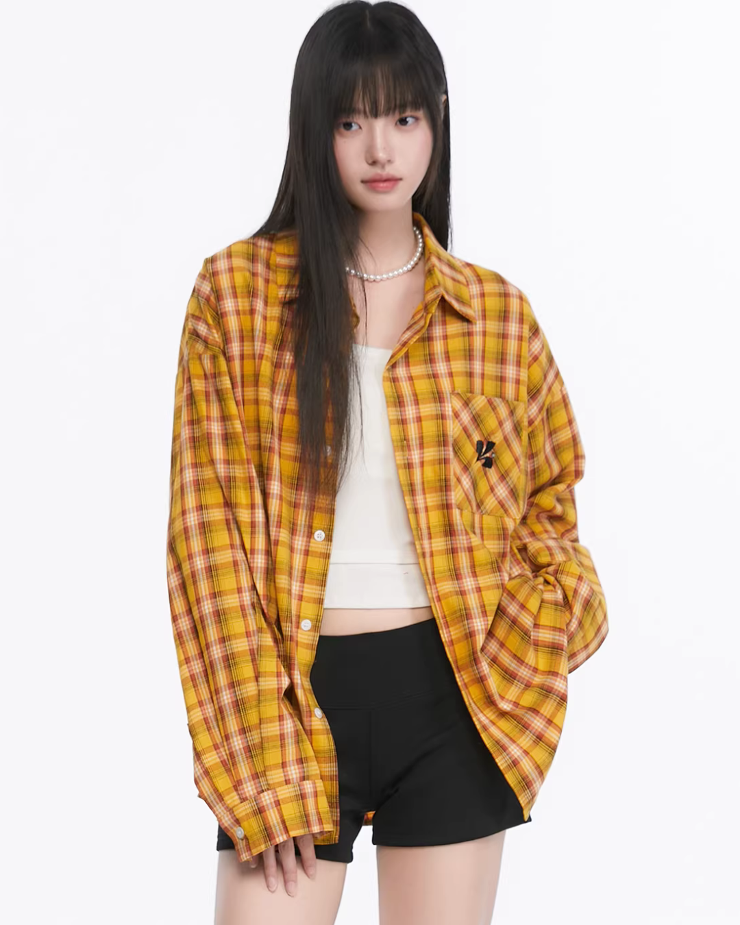 Paid Loose Long-Sleeve Shirt / Washed Straight Jeans KIP0009