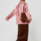 Pink Big Lapel Sweater Cardigan / Corduroy Long Skirt LLA0347