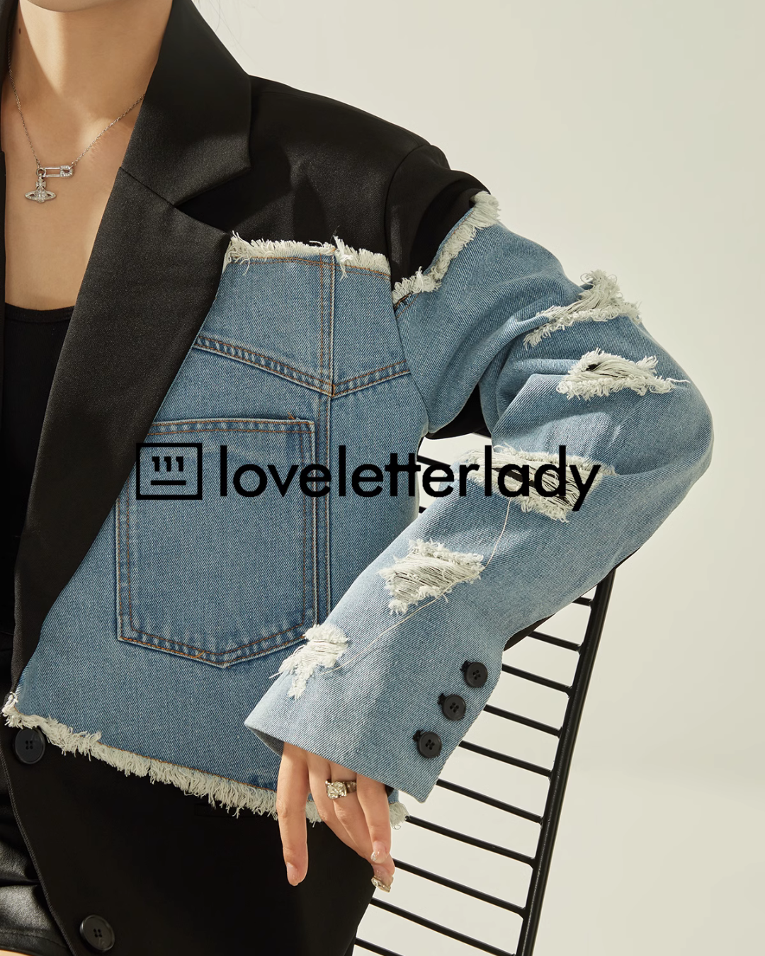 Patchwork Denim Jacket LLA0321 – AuroraBoutique Patchwork Denim Jacket LLA0321 – AuroraBoutique