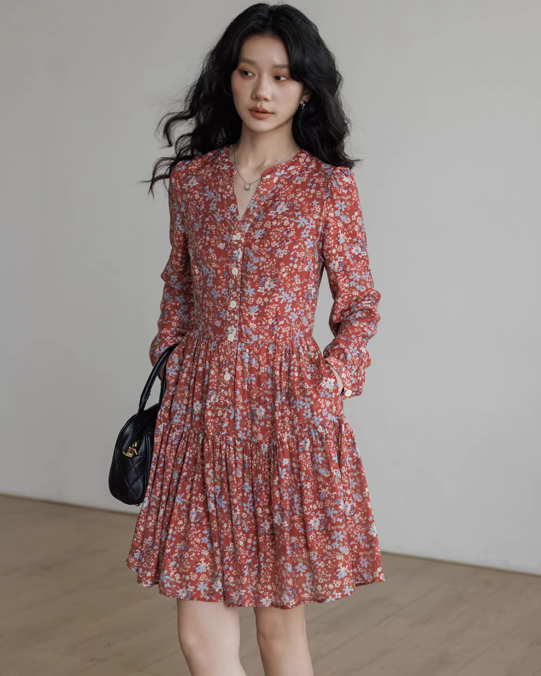 V-Neck Floral Dress VAS0193